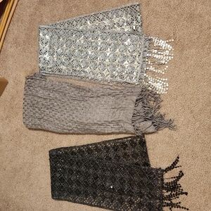 Set of 3 scarves with fringe, 2 have sequins